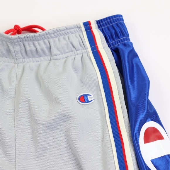 Champion Spell Out Striped Gym Shorts Gray Blue S - Picture 2 of 6